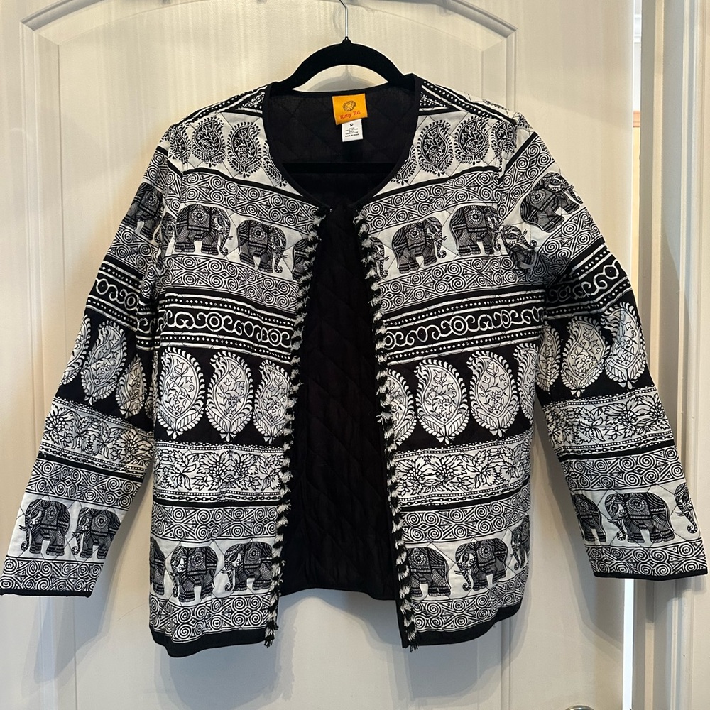 Ruby Rd. Black and White Elephant Paisley Blazer